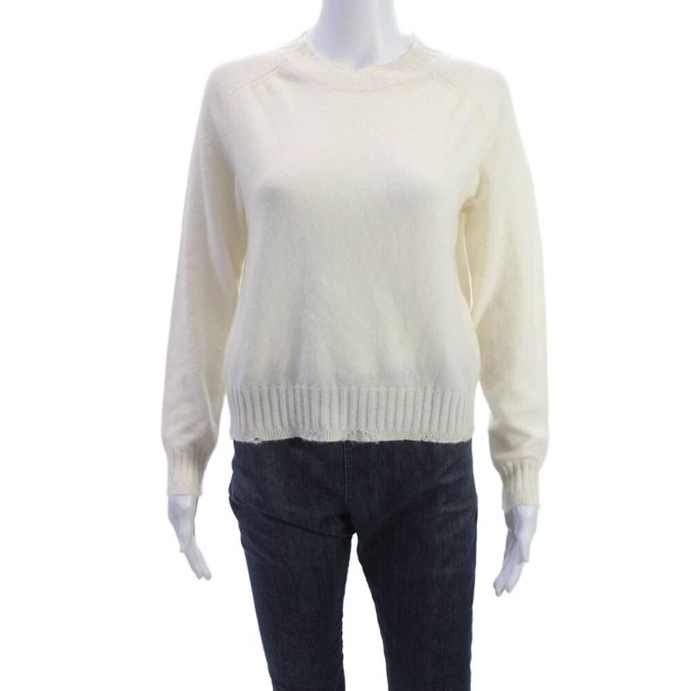 27 Miles Womens Pullover Sweater Cashmere Ivory Crewneck Long Sleeve Size S